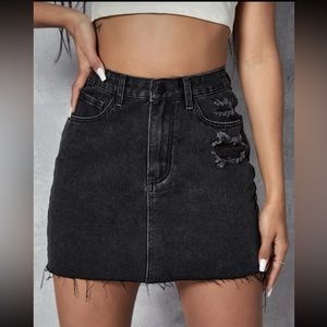 High waisted denim skirt
